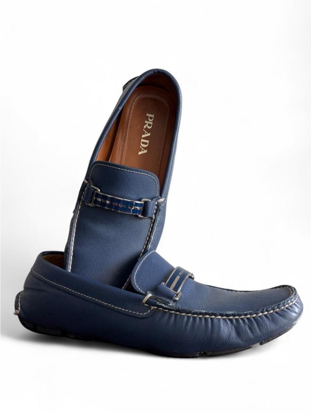 Prada Men’s Blue Leather Saffiano Loafers